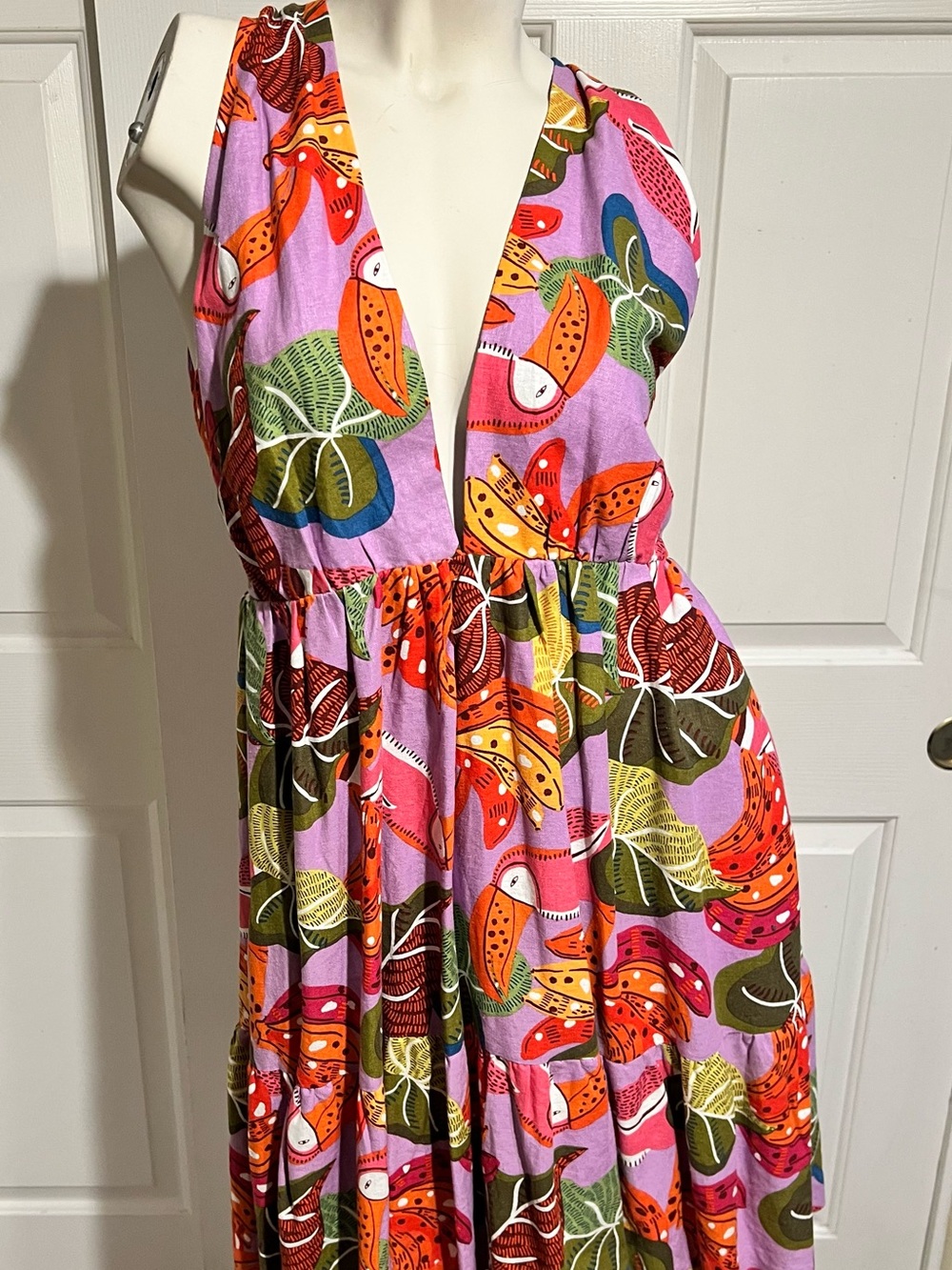 House of Harlow 1960 Backless Floral Maxi Dress in Purple, Orange, Green, Red